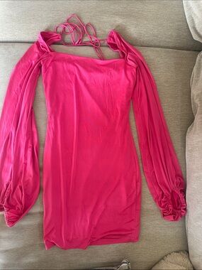 Lucy in the Sky Vibrant Pink Off-Shoulder Long Sleeve Mini Dress